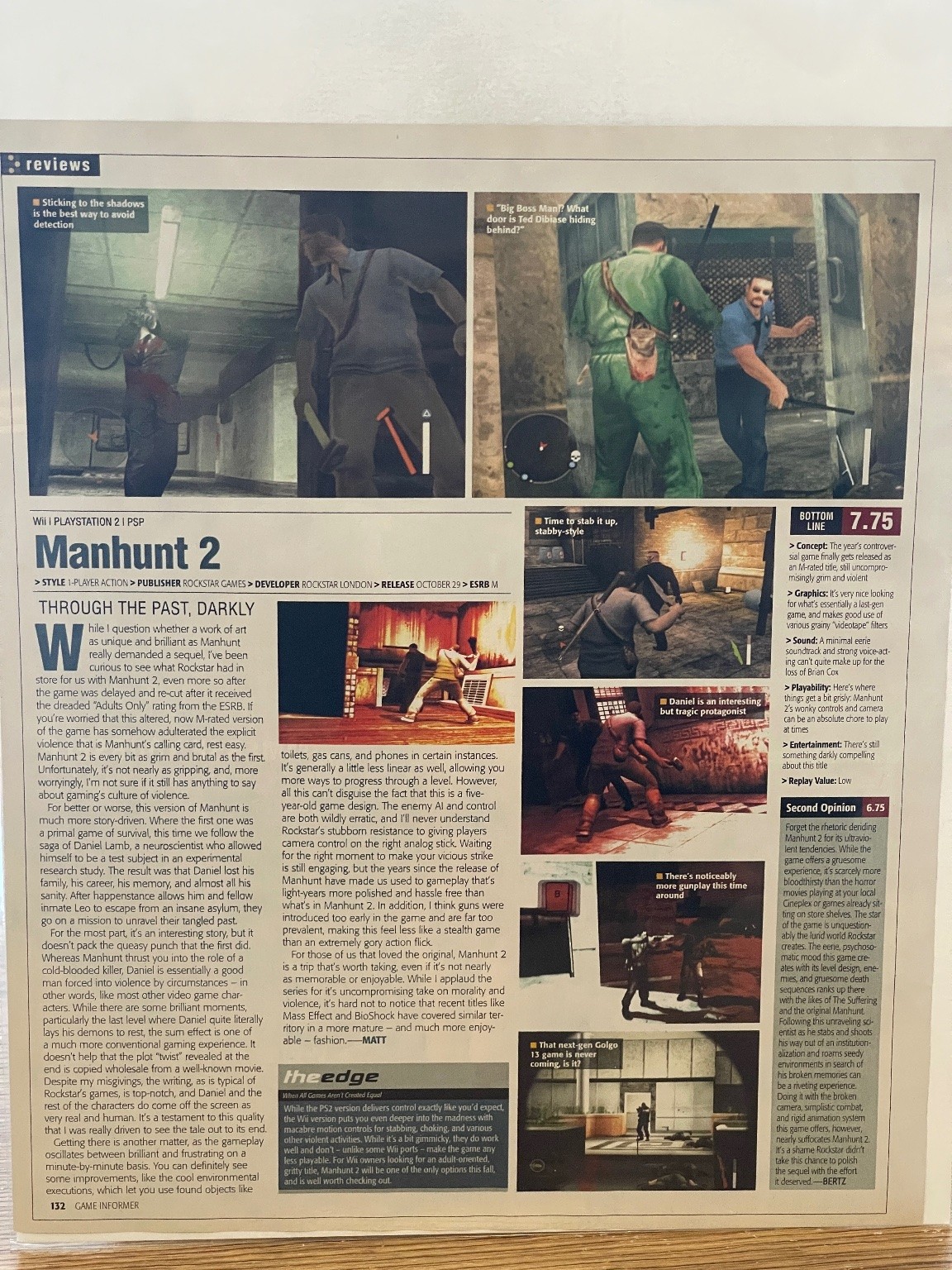 2007 Game Informer Manhunt 2 PS2 Wii PSP Review Magazine Page Ephemera