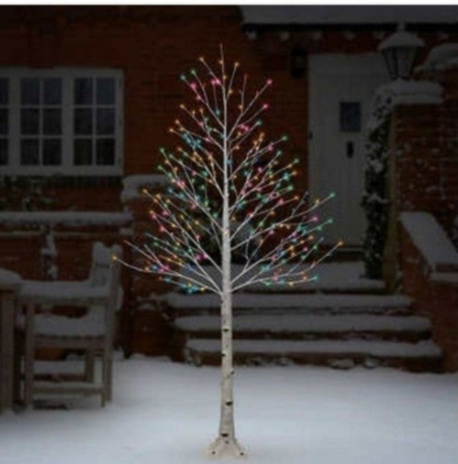 7' Multicolor LED Birch Tree new in box holiday Christmas New