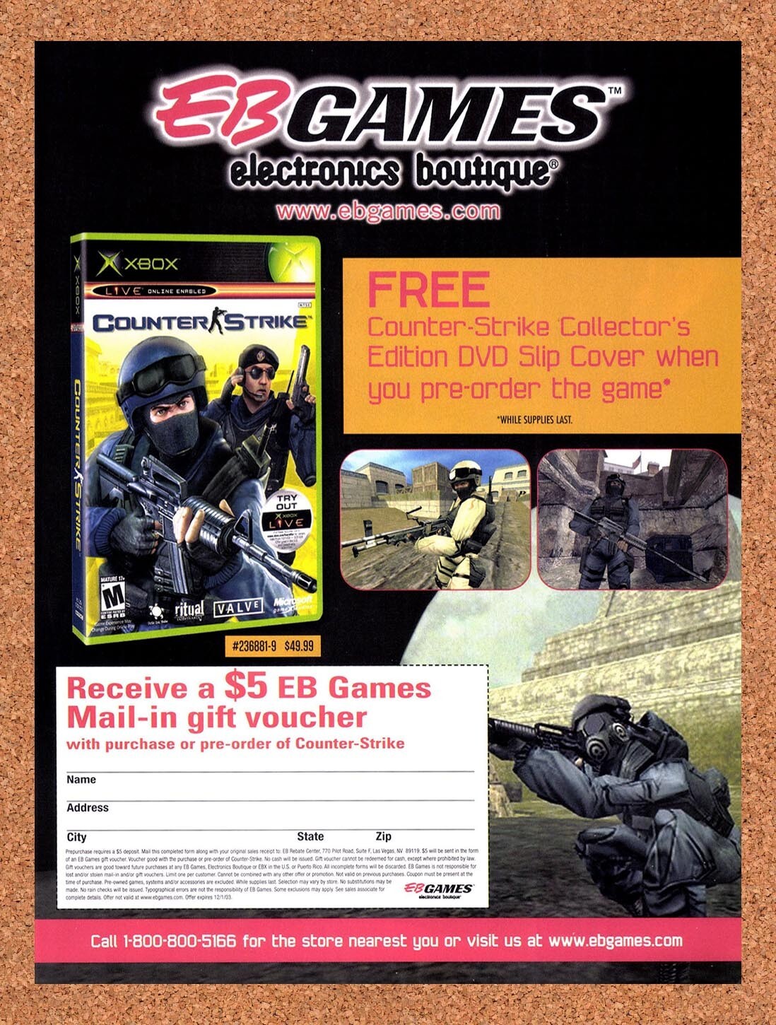 2002 Counter-Strike Xbox EB Games Original Advertisement / Retro Wall Art v4