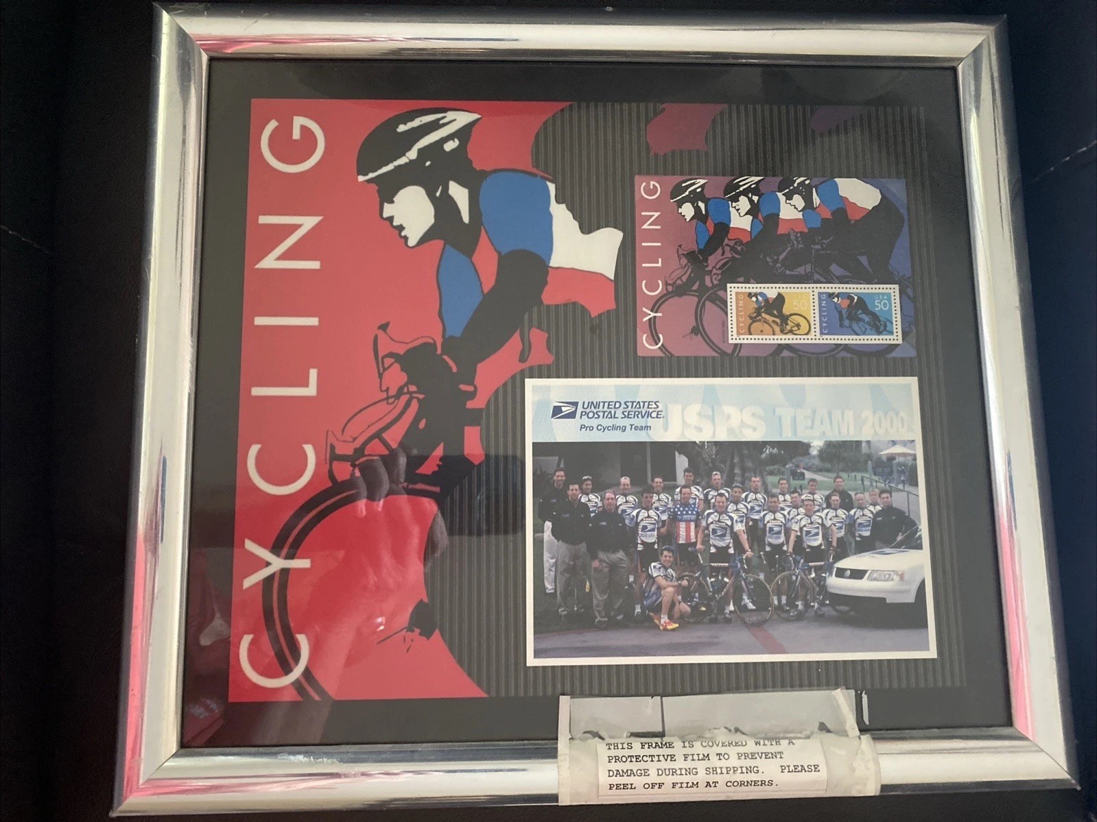 USPS Pro Cycling Team 2000 Vintage Framed Picture with stamps New Sealed