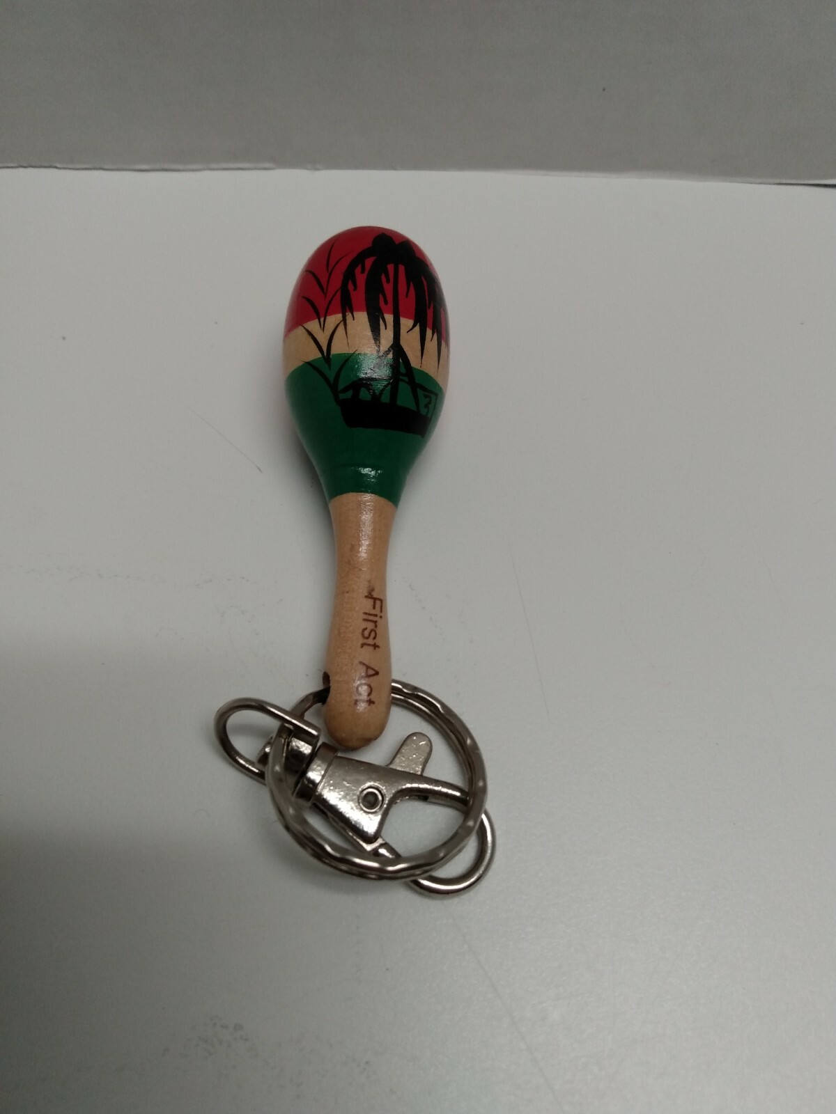 Mini Maraca Keychain First Act W/ Palm Tree and Boat