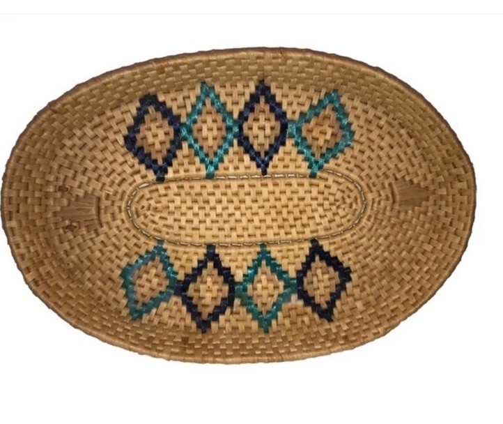 Vintage Coiled Straw Basket Tray Large 20