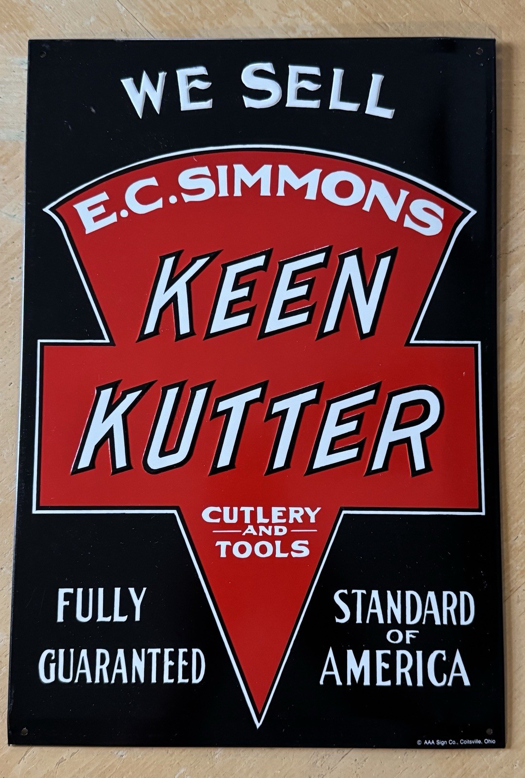 Vintage 'We Sell Keen Kutter' Metal Embossed Sign -Made in USA 10 1/2