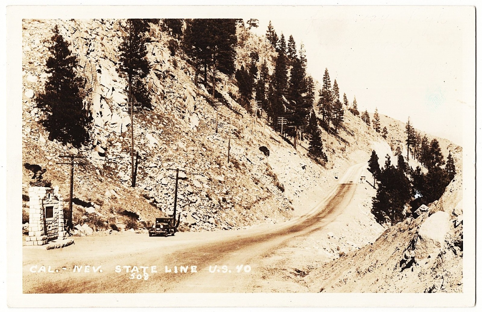 real photo California Nevada State Line U.S. Highway 40 1940s postcard RPPC