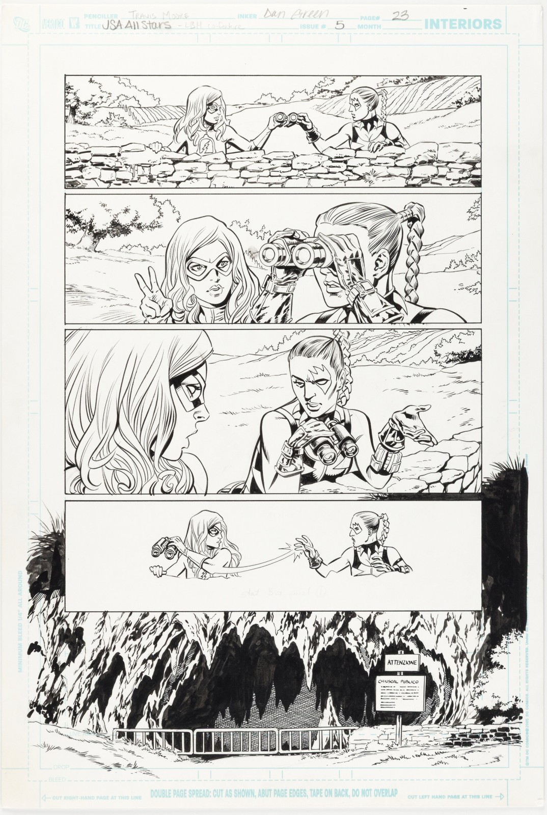 Travis Moore Dan Green JSA All-Stars #5 Liberty Belle Tigress Page Original Art 