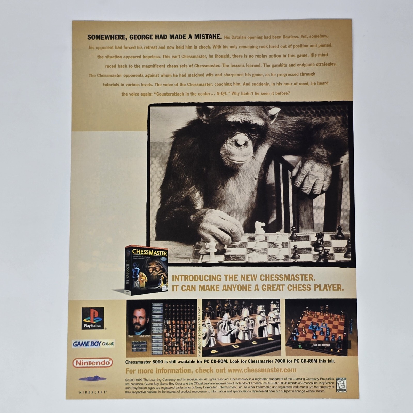 ChessMaster PS1 Nintendo GameBoy Color Chimp Print Ad/Poster Official Promo Art