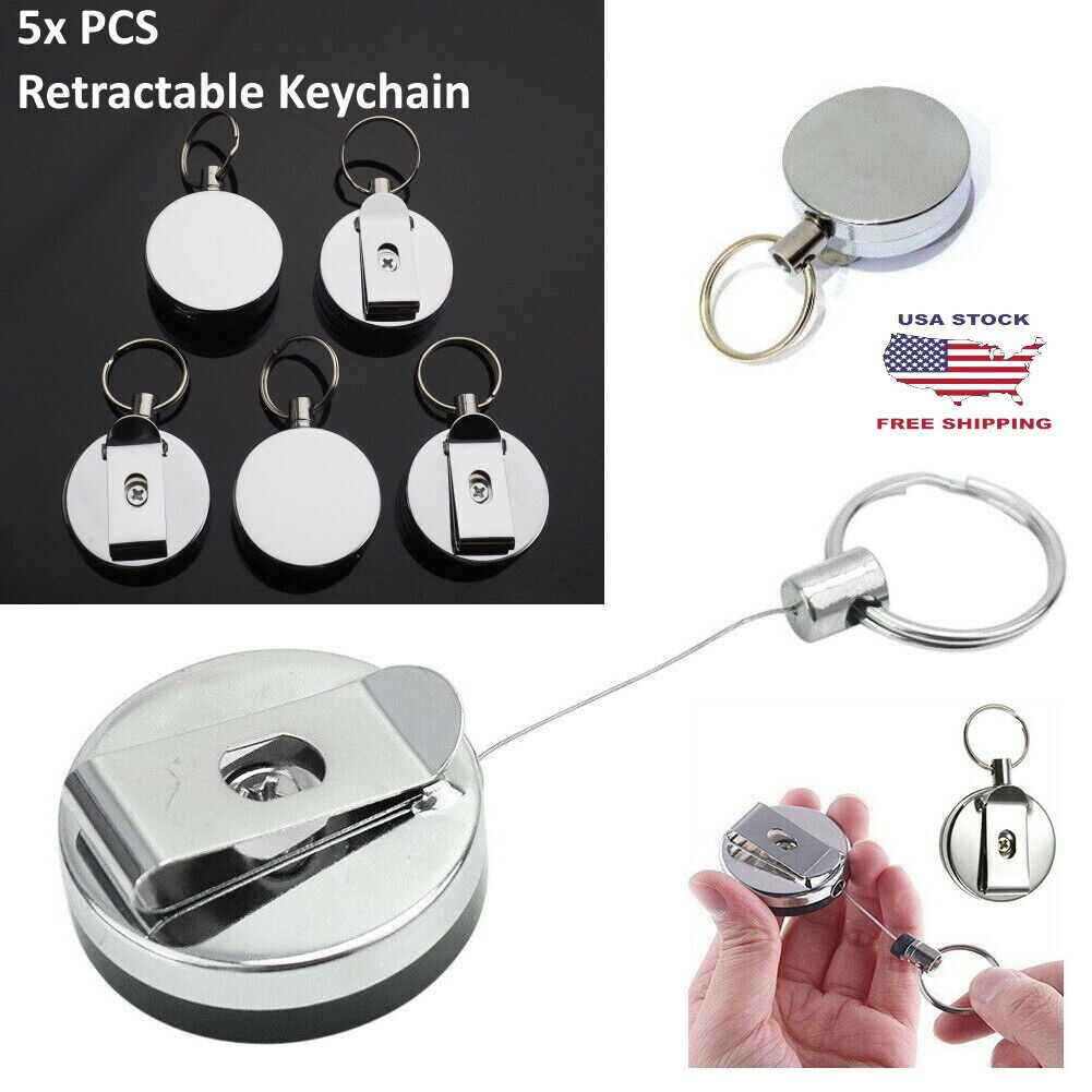 5x PCS - Steel Wire Rope Key Chain Recoils Retractable Anti Lost Secure Keychain