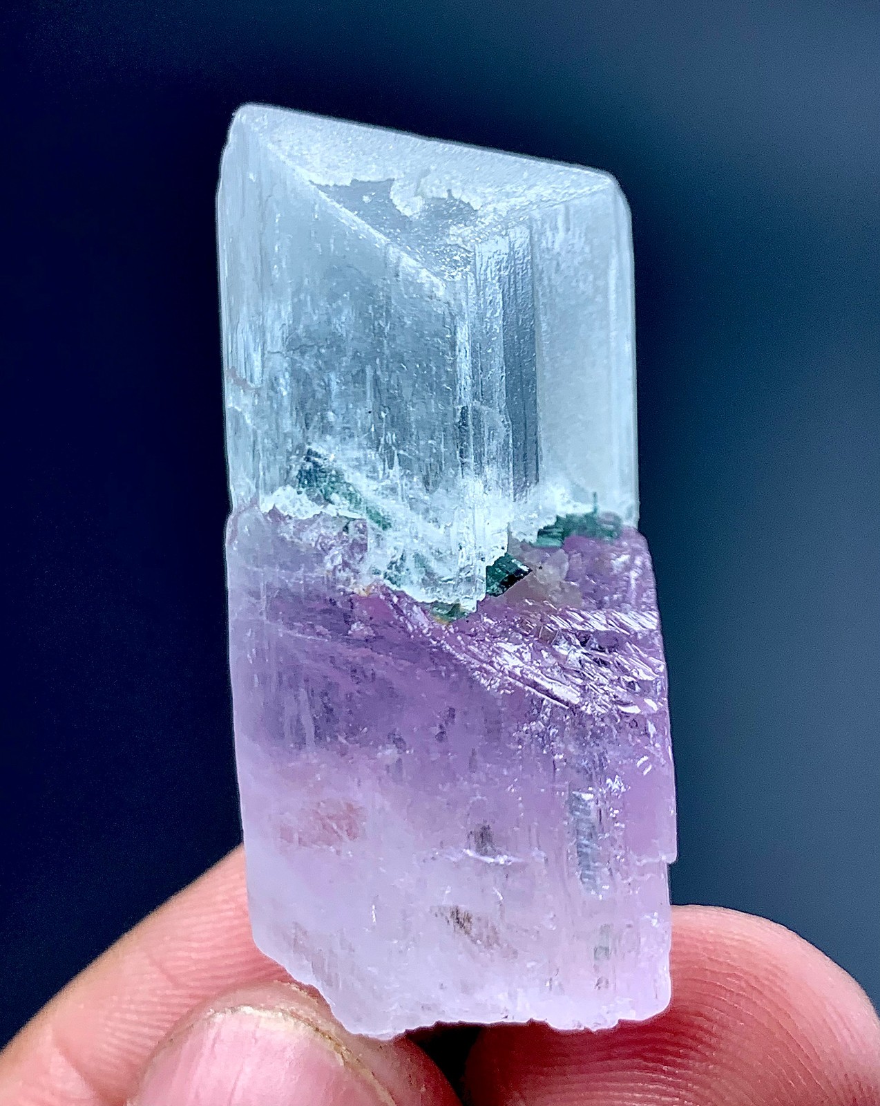 152 CT Natural Bi Color Kunzite Crystal With Tourmaline Specimen FromAfghanistan