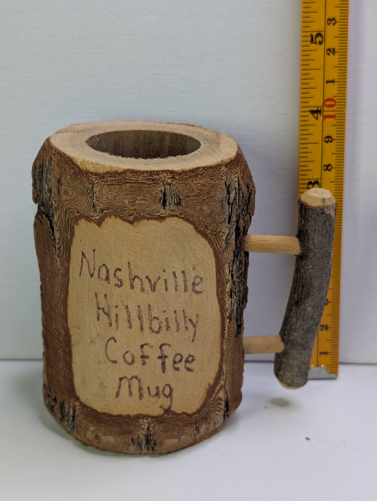 Vintage Nashville Hillbilly Coffee Mug Rustic Wood Bark Souvenir Folk Art Decor