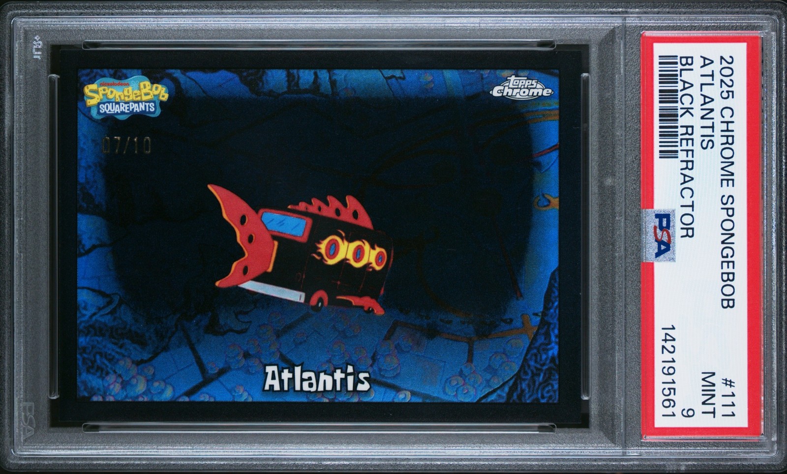 2025 Topps Chrome SpongeBob SquarePants Atlantis Black Refractor /10 #111 PSA 9