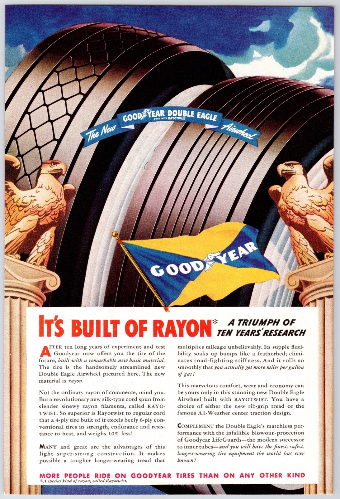 1938~Goodyear~The NEW Double Eagle AirWheel~Whitewall Tire~Vintage 30s Print Ad