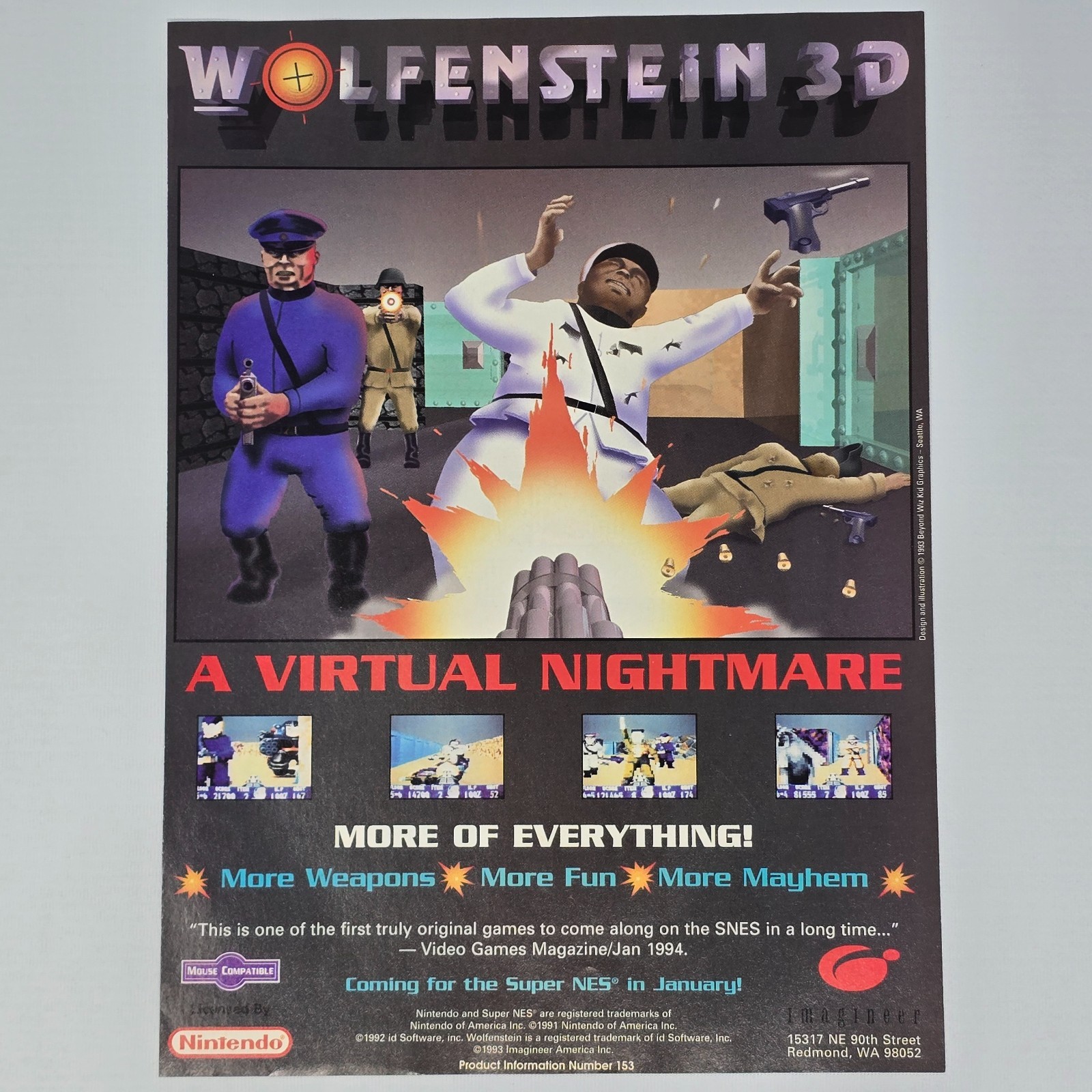 Wolfenstein 3D Nintendo NES Nightmare Print Ad/Poster