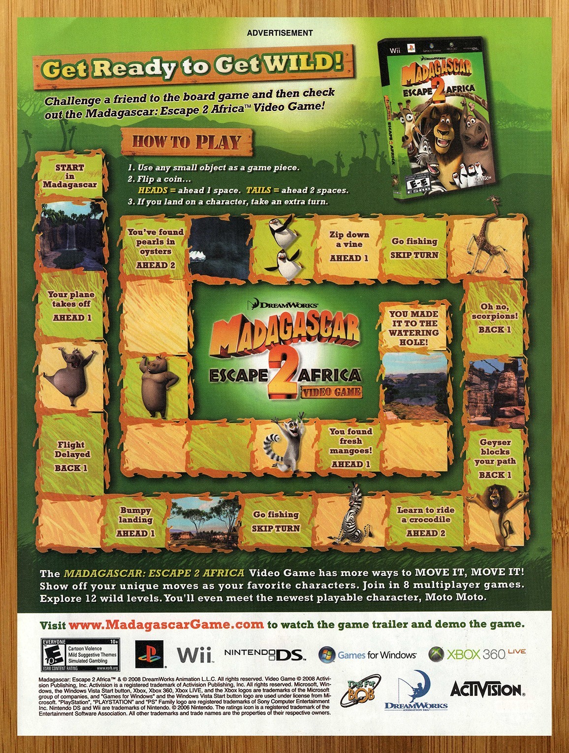 2008 Madagascar Escape 2 to Africa PS2 Xbox 360 Wii DS PC Print Ad/Poster Art