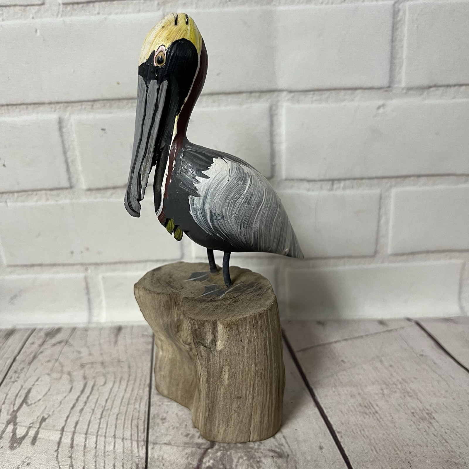 Vintage Casa Fernandez Hand Carved & Hand Painted Wooden Pelican Bird