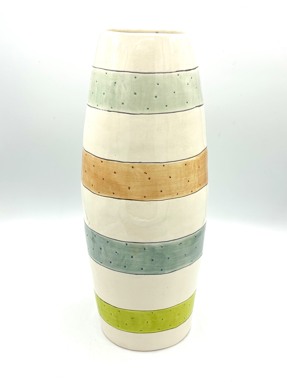 Vintage Rae Dunn 2003 Saks Vase Stripes & Polka Dots Ceramic 13” HTF