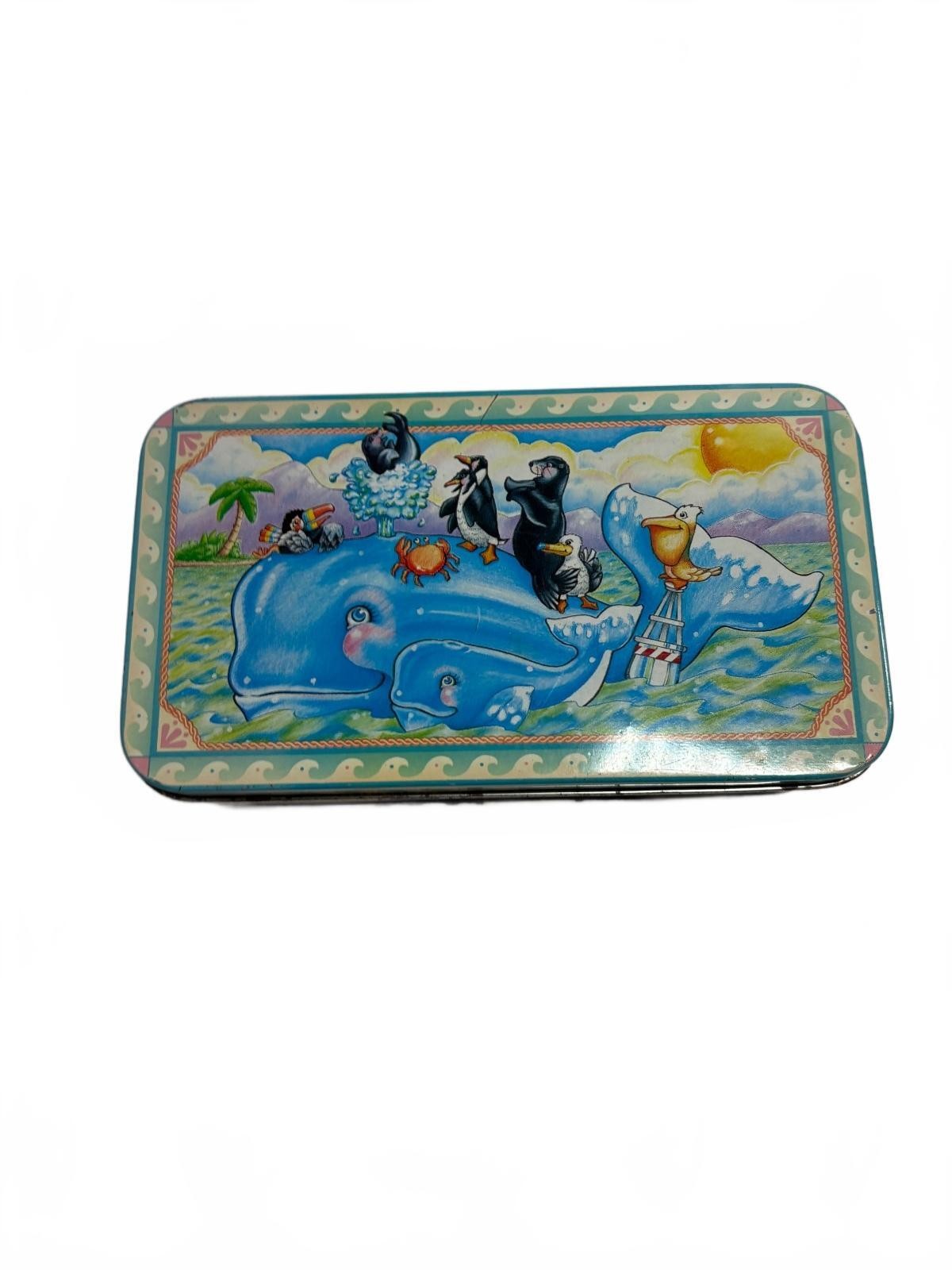 Vintage Save The Whales Ocean Animals Metal Tin Whale Penguin Pelican Nautical