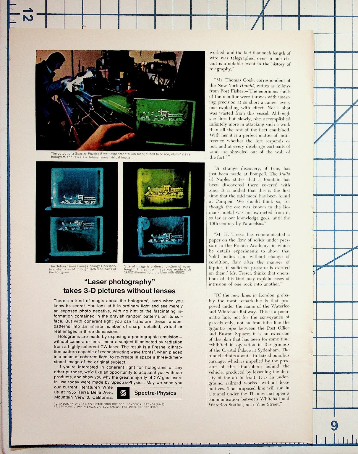 1960s Laser Photography Holography Magazine Article Spectra-Physics Ad Ephemera