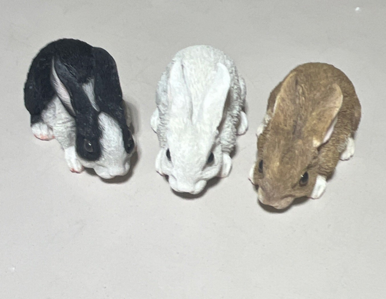 Set of 3 Resin Rabbit Figurines Black White Brown Collectible Decor