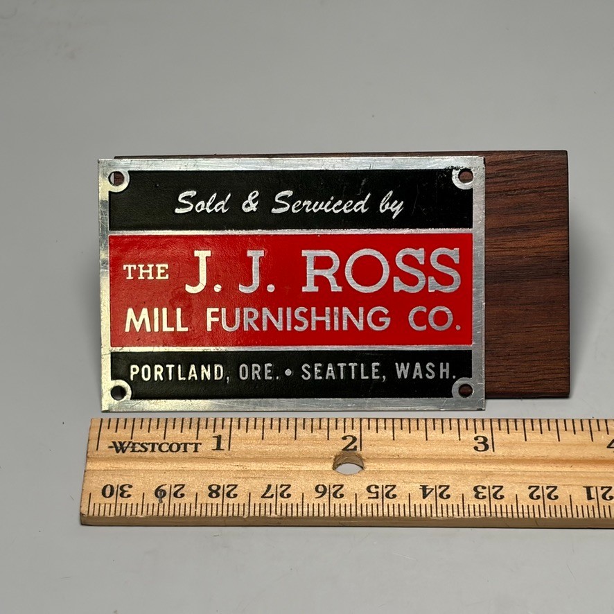 VTG J.J. Ross Mill Furnishing Portland OR Seattle WA Name Plate Badge NEW Blank
