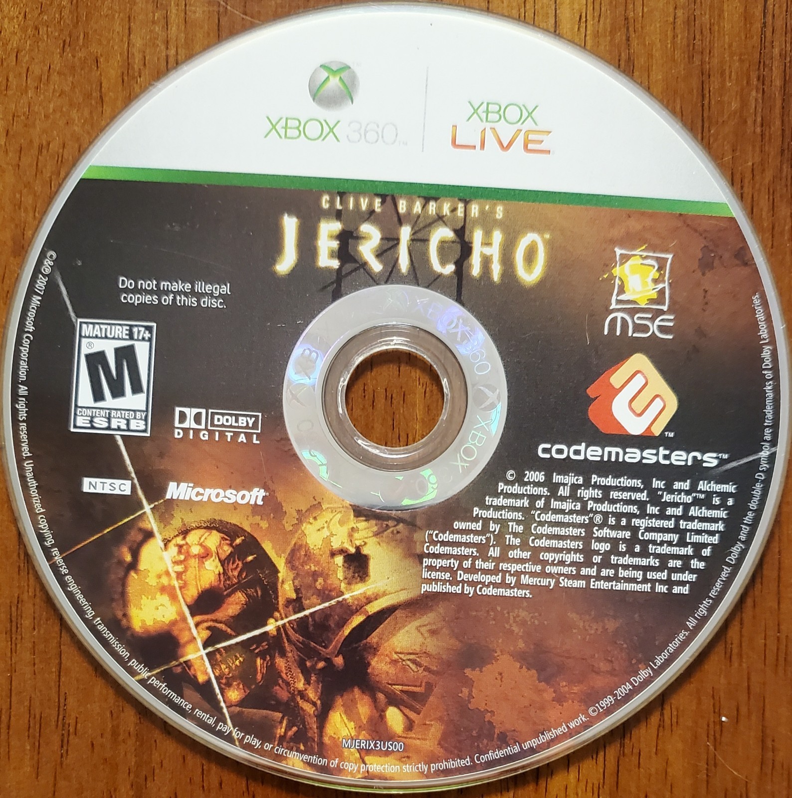 Clive Barker\'s Jericho (Microsoft Xbox 360, 2007) Tested Working Disc Only