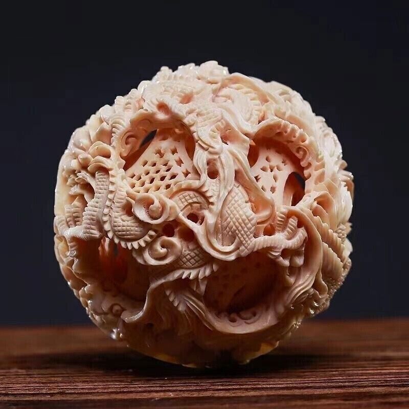 New Pair Chinese Carved 3 Layer Dragon Phoenix Puzzle Ball Collections Gifts