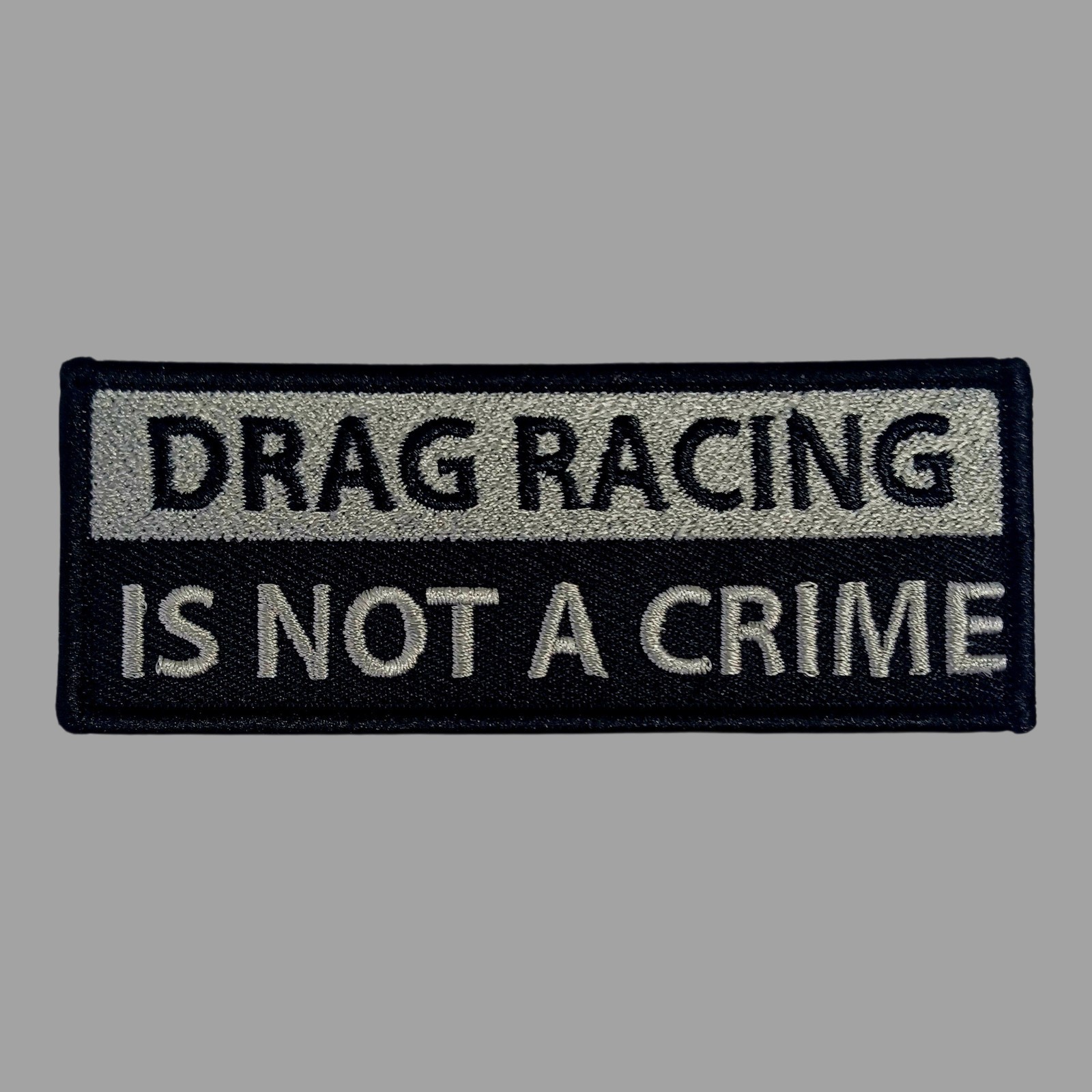 Drag Racing Crime Embroidered Iron-On Patch 4x1.5
