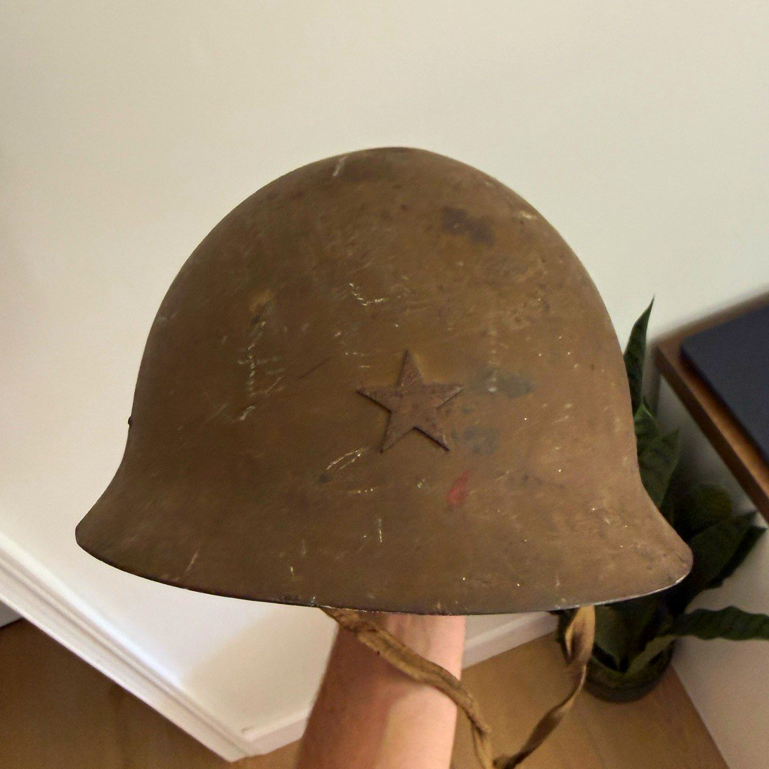 WWII Japanese Type 90 Army Steel Helmet w/ Original Star, Liner & Chinstrap
