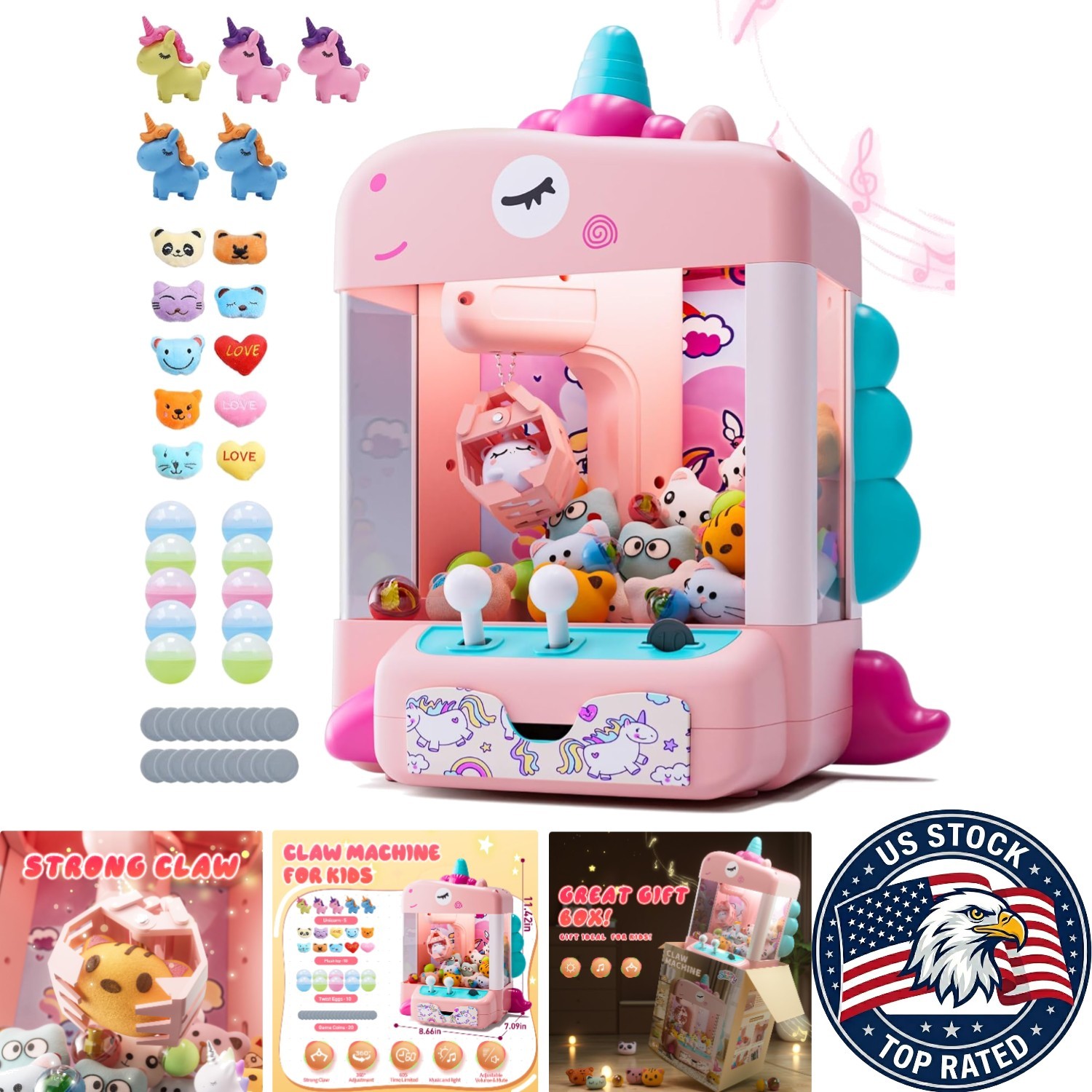 Interactive Unicorn Claw Machine with Lights, Music & 45 Surprises for Girls