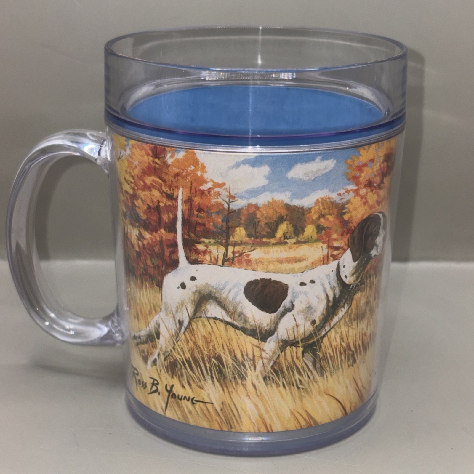 VTG Thermo-serv Mug Hunting Dog Pointer Bobwhite Ross B Young Made in USA EUC