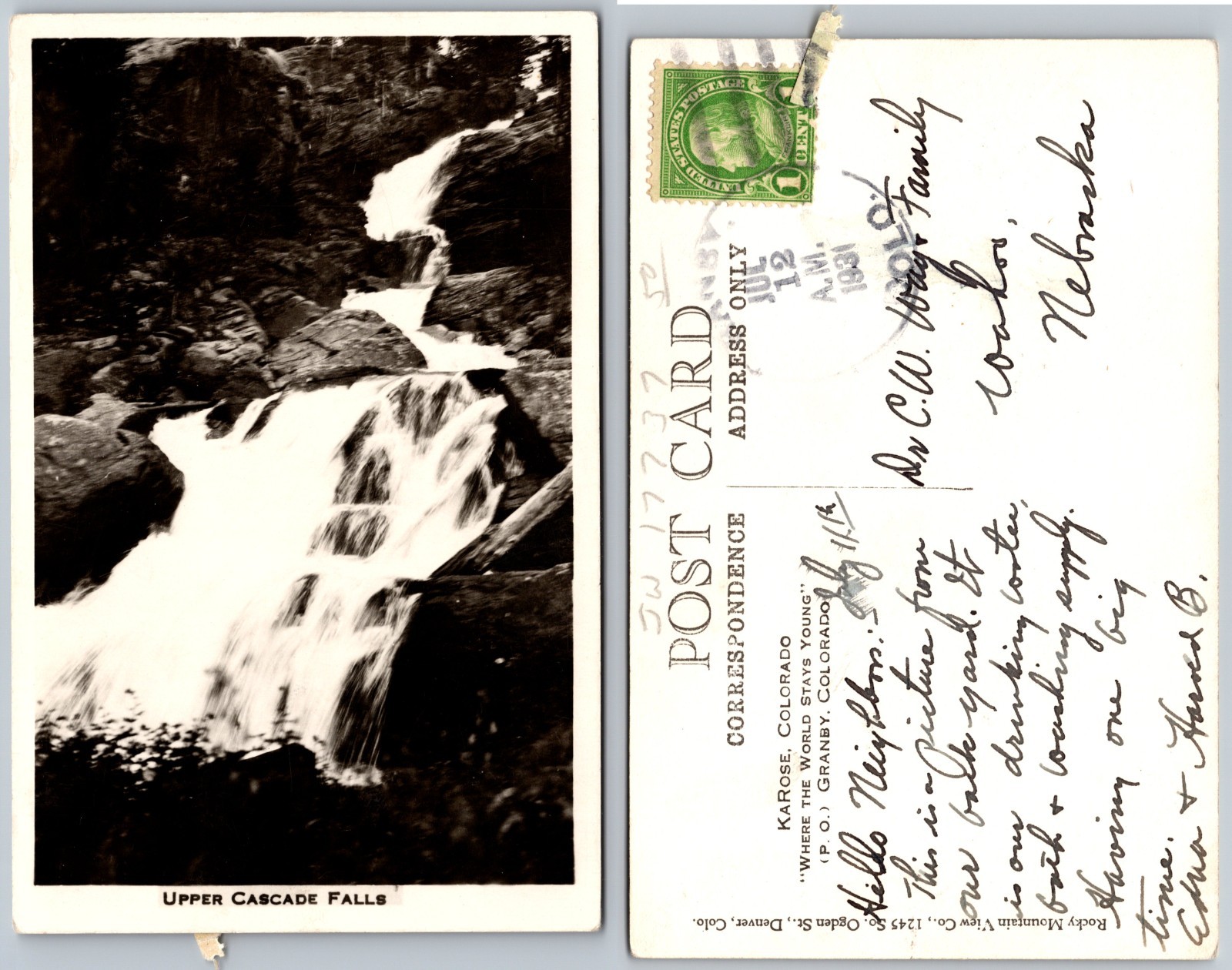 RPPC Upper Cascade Fall Photo Postcard