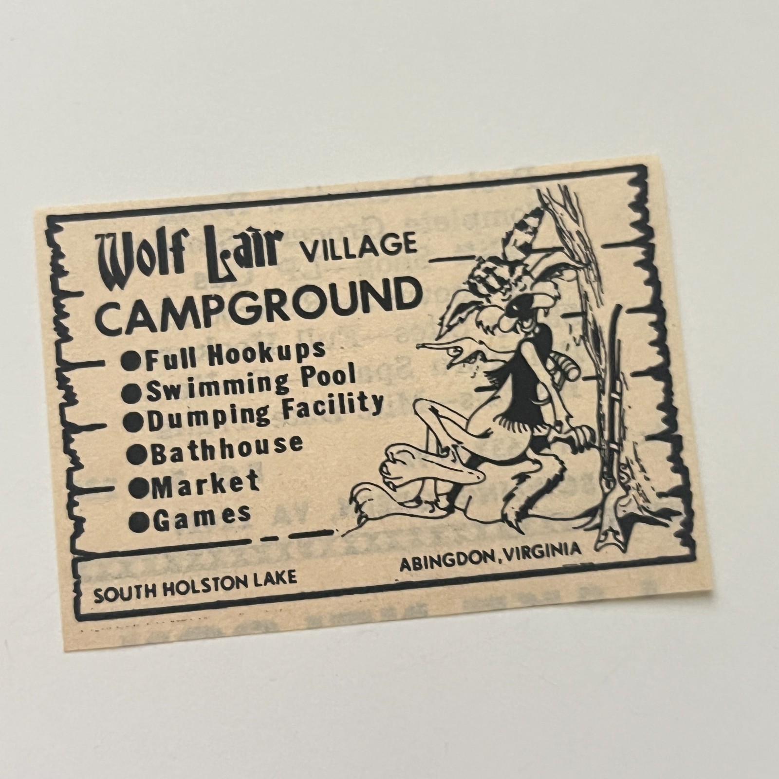 Wolf Lair Village Campground Abingdon VA 1974 Ad TAK6-S114