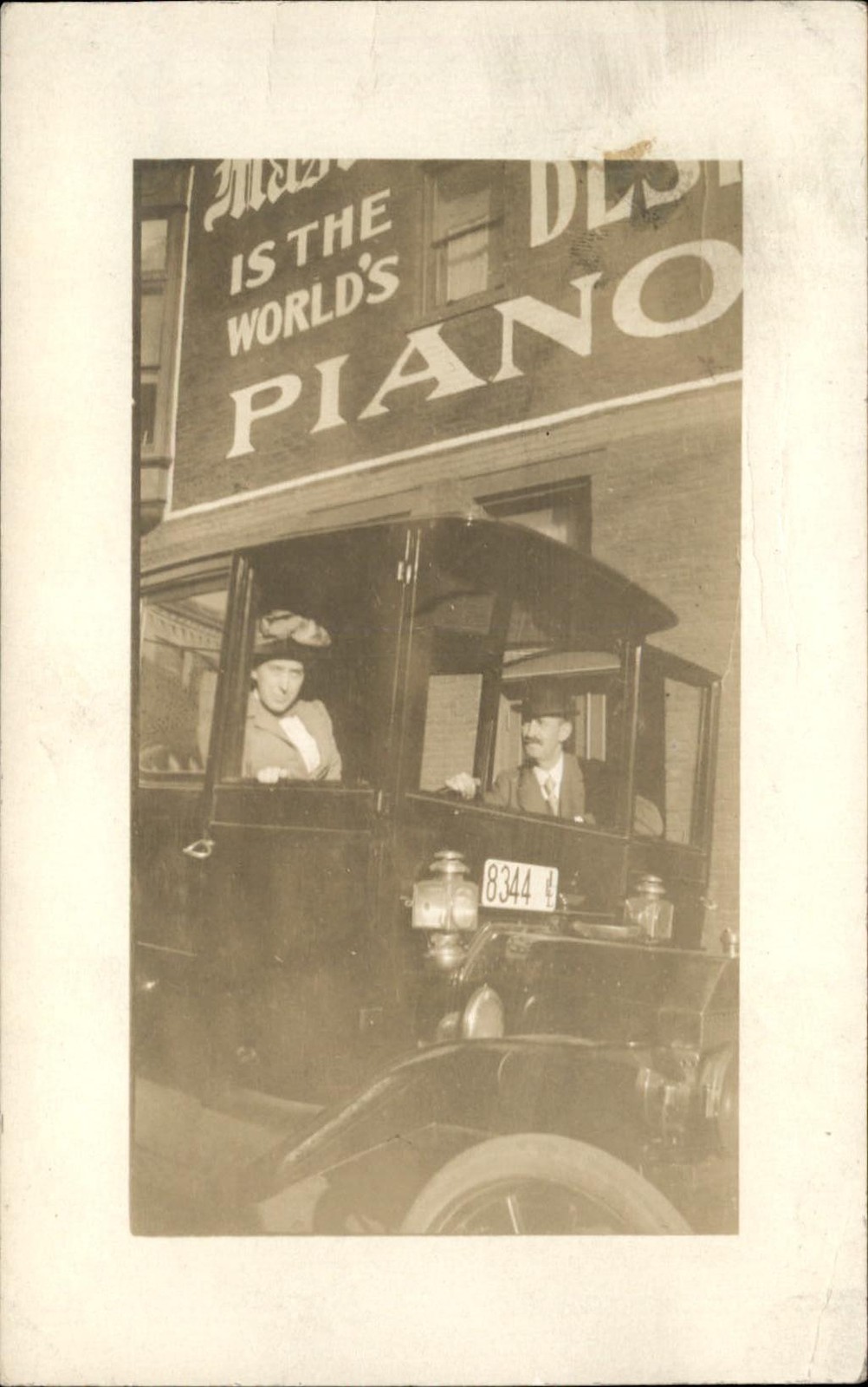 Bloomington Illinois IL Piano Sign & Car c1910 Real Photo Postcard bhn