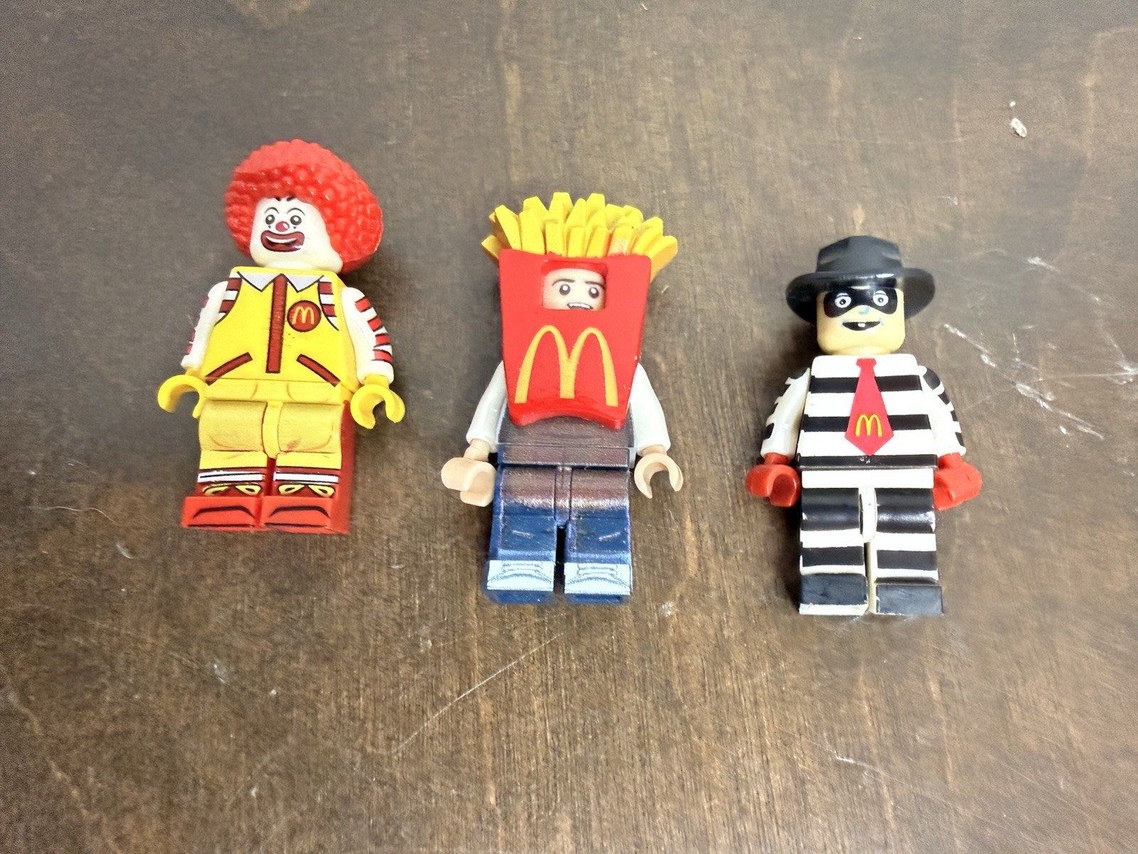 3 Figures Ronald McDonald Minifigure  McDonald's Hamburgler & Fryguy Lego