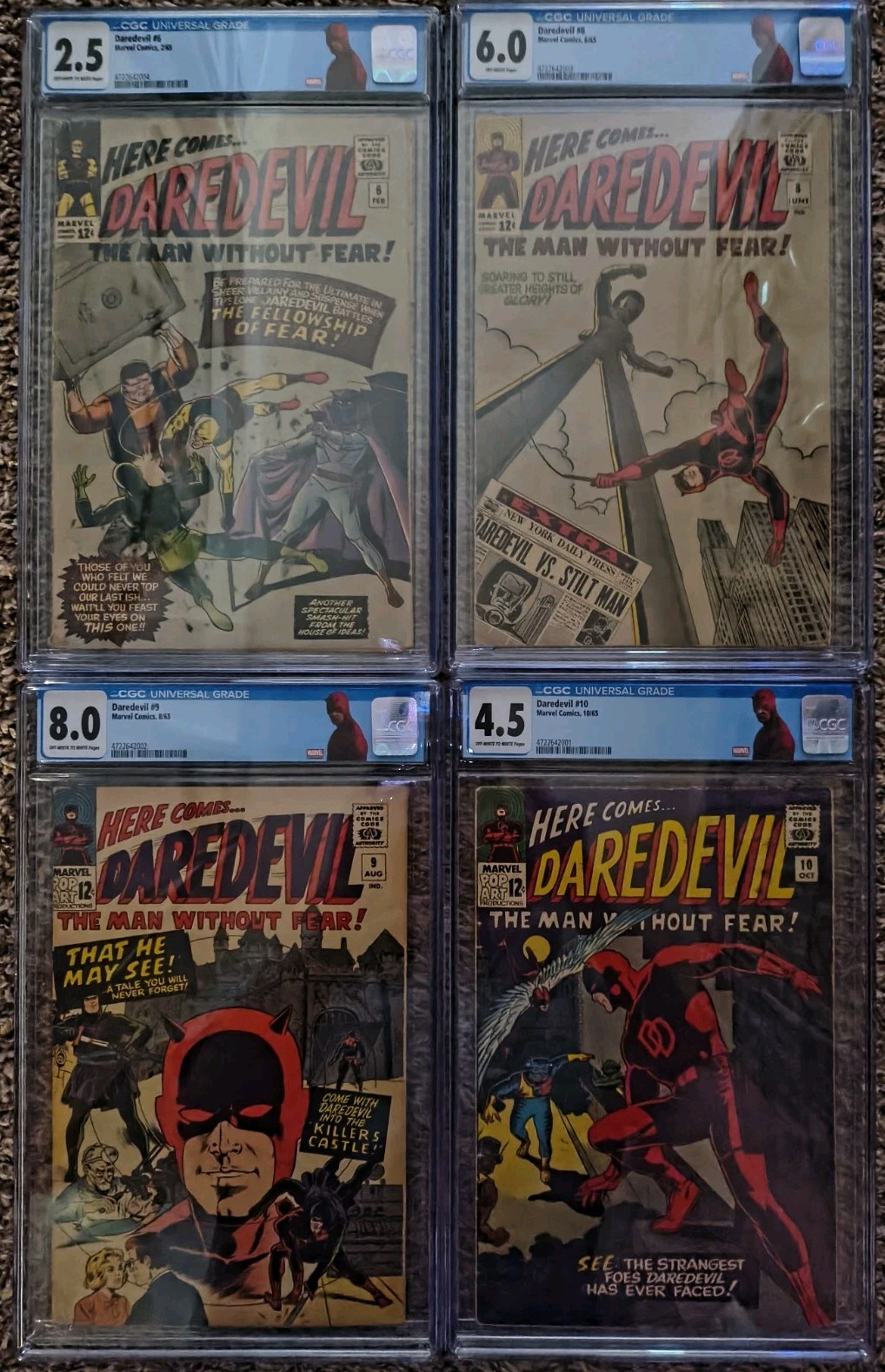 Daredevil #6, 8, 9, 10 (Marvel 1965) CGC Lot - 2.5/6.0/8.0/4.5 - NEW DD Labels
