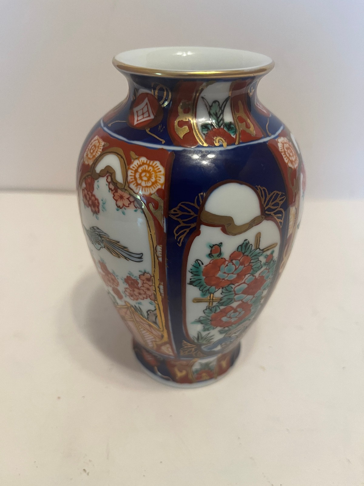 Vintage Japanese Gold Imari Hand Painted Porcelain Vase