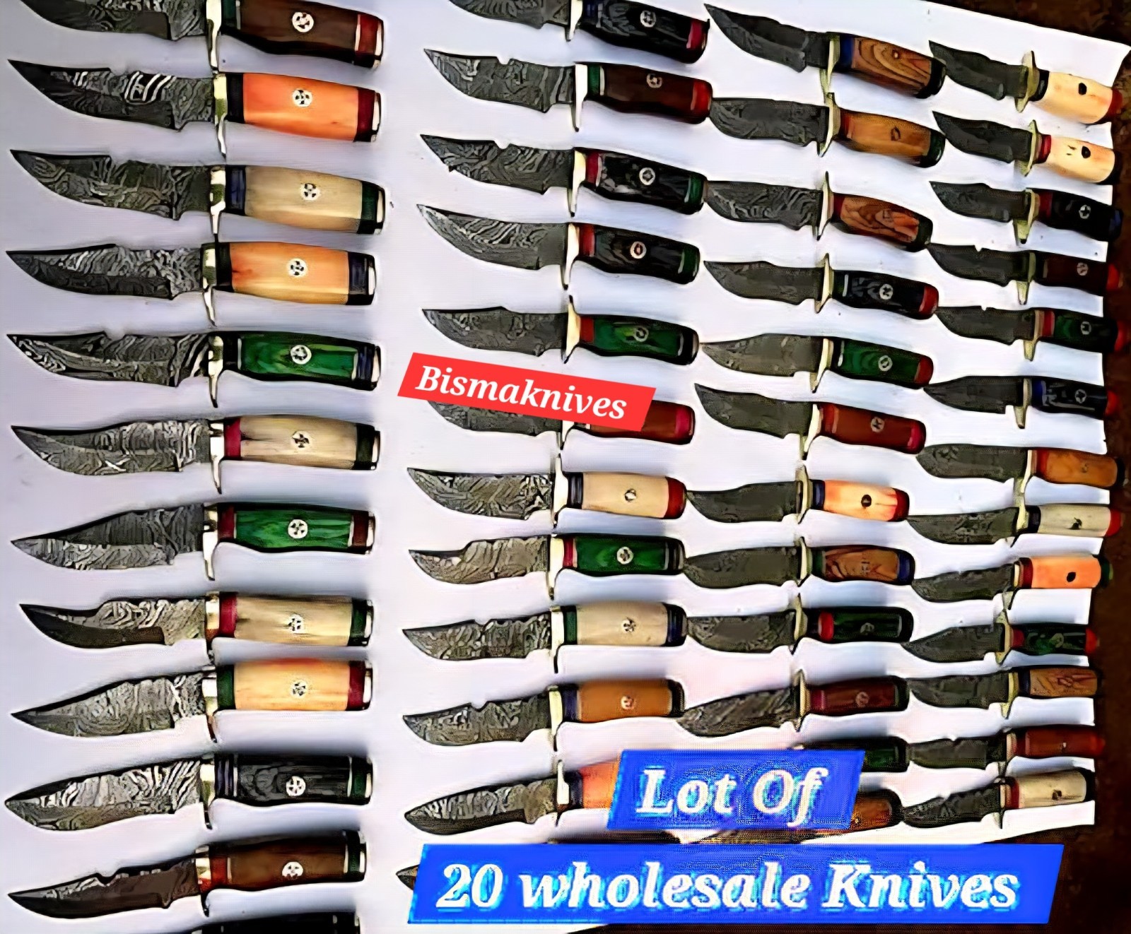 6 INCHES WHOLESALE LOT OF 20 KNIVES CAMPING SKINNER KNIFES WITH LEATHER SHEATH