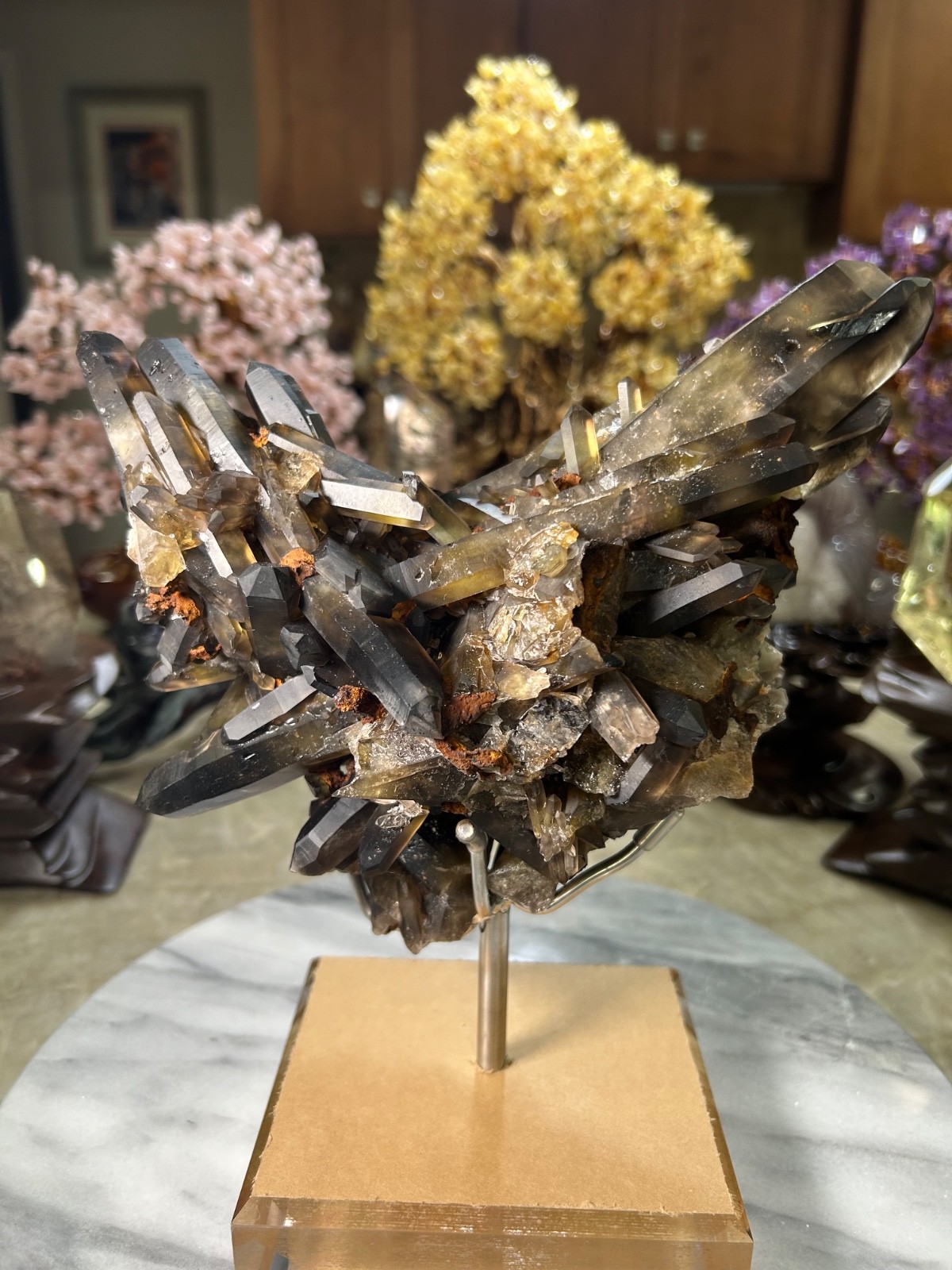 Black Quartz Specimen Freeform on custom acrylic stand big