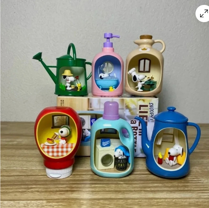 Snoopy's Life in a Bottle Complete Set 6 Mini Dioramas Peanuts Rare Blind Boxes