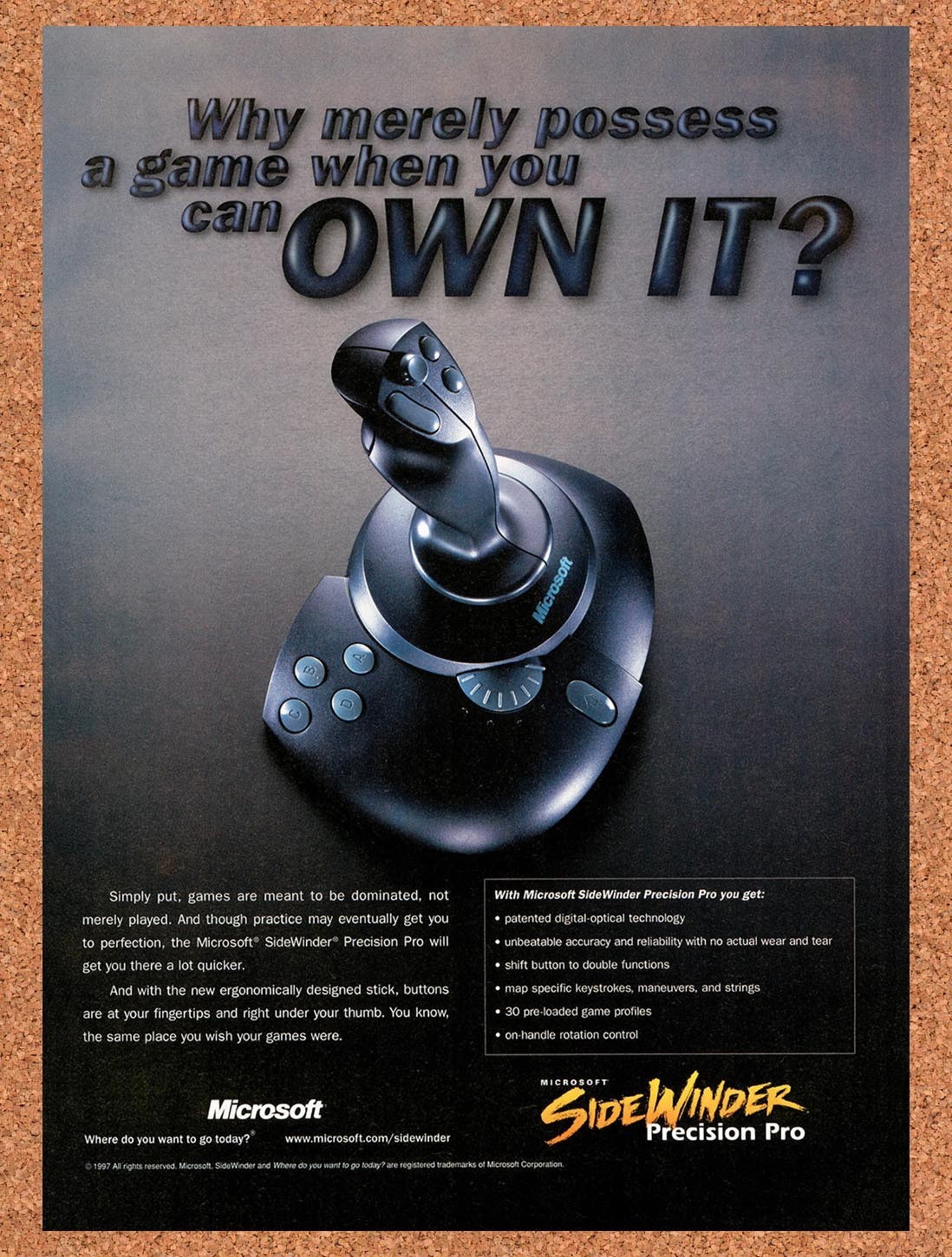 1997 Microsoft SideWinder PrecisionPro Joystick Original Advertisement / Promo 2
