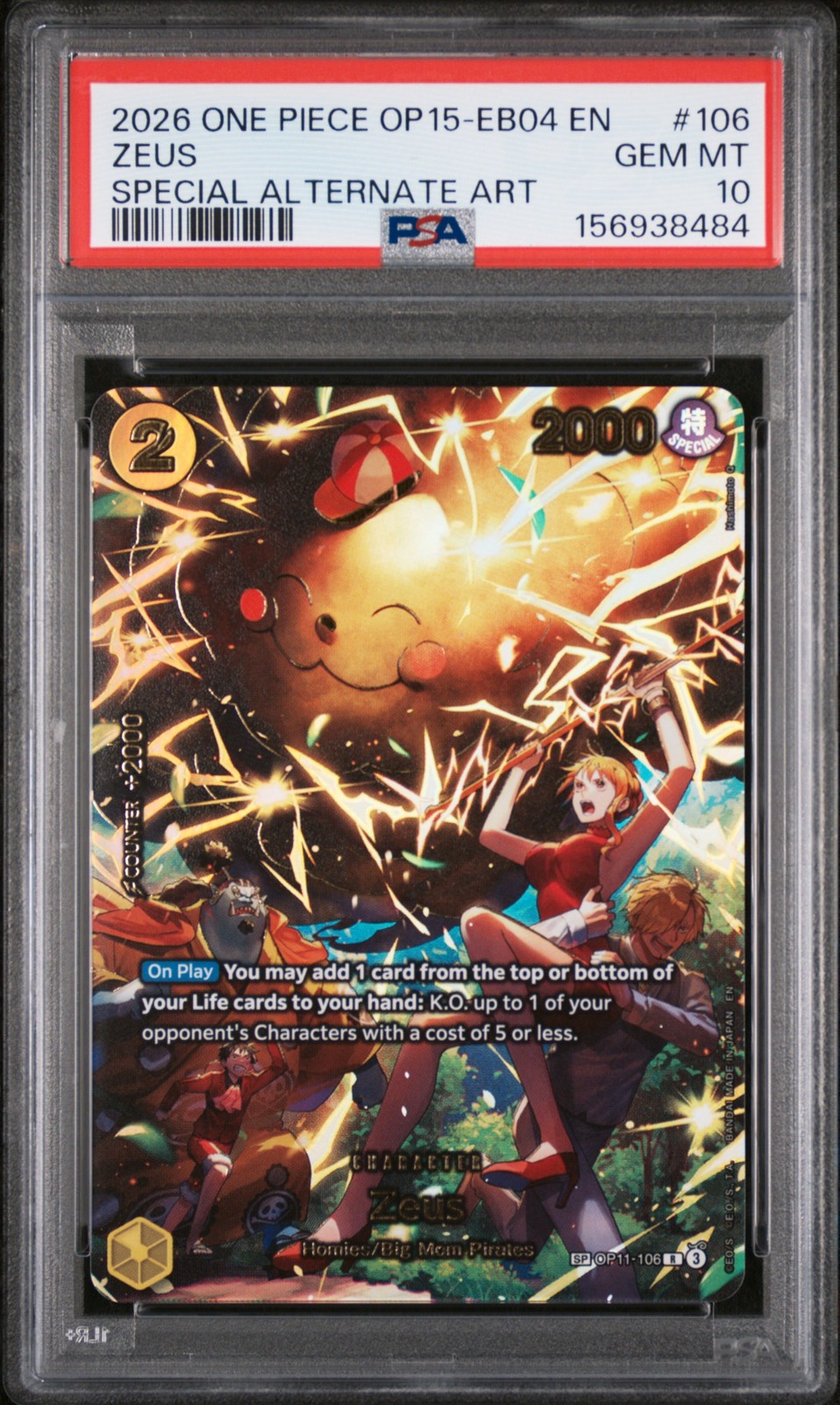2026 ONE PIECE OP15-EB04-ADVENTURE ON KAMI\'S ISLAND #106 ZEUS PSA 10