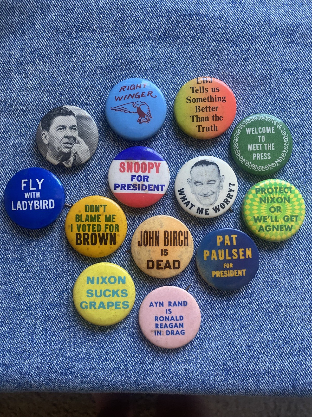 N.O.S. 60's-80’ss US Election  Campaign 13 Pinback Button Badge Collection