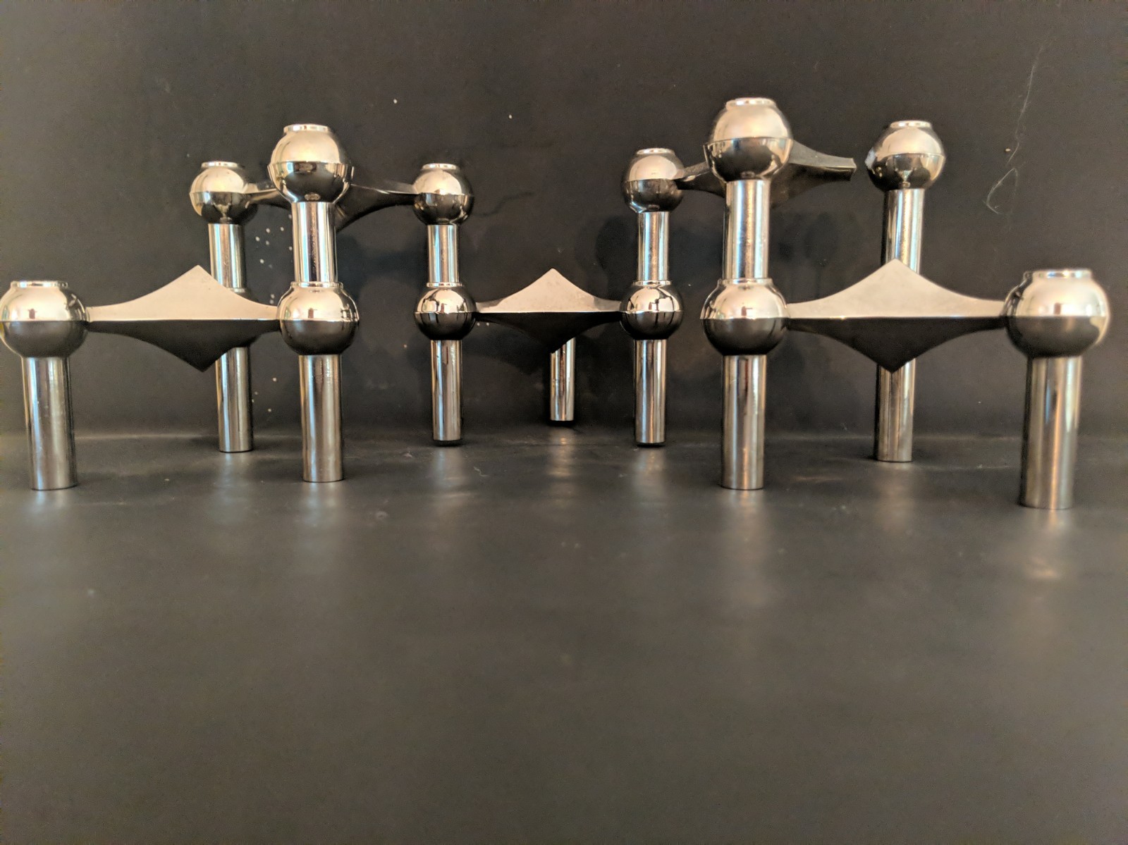 4+Nagel Chrome Atomic Space Age Candle Holders \'60S MCM