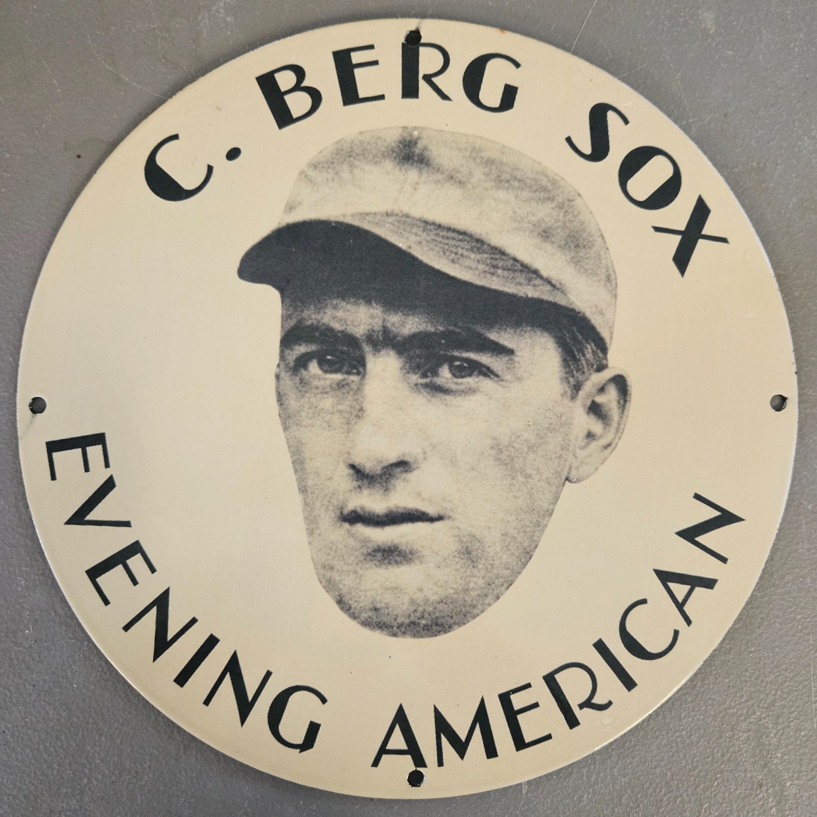 1930 Moe Berg Chicago Evening American Porcelain Sign White Sox OSS Spy Parisian