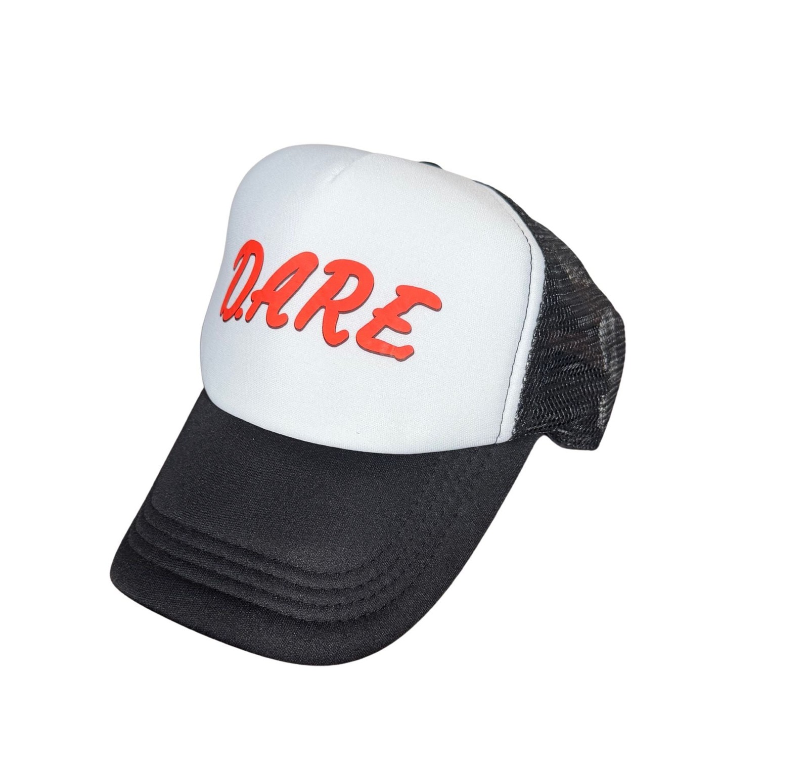 D.A.R.E. Program Mesh Trucker Snapback Hat - White and Black
