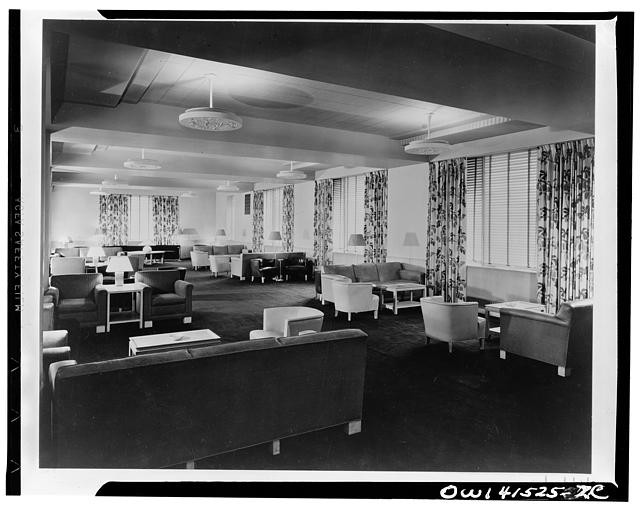 Photo:1940s Modern Lounge Interior Armchairs Drapes Mid-Century Decor
