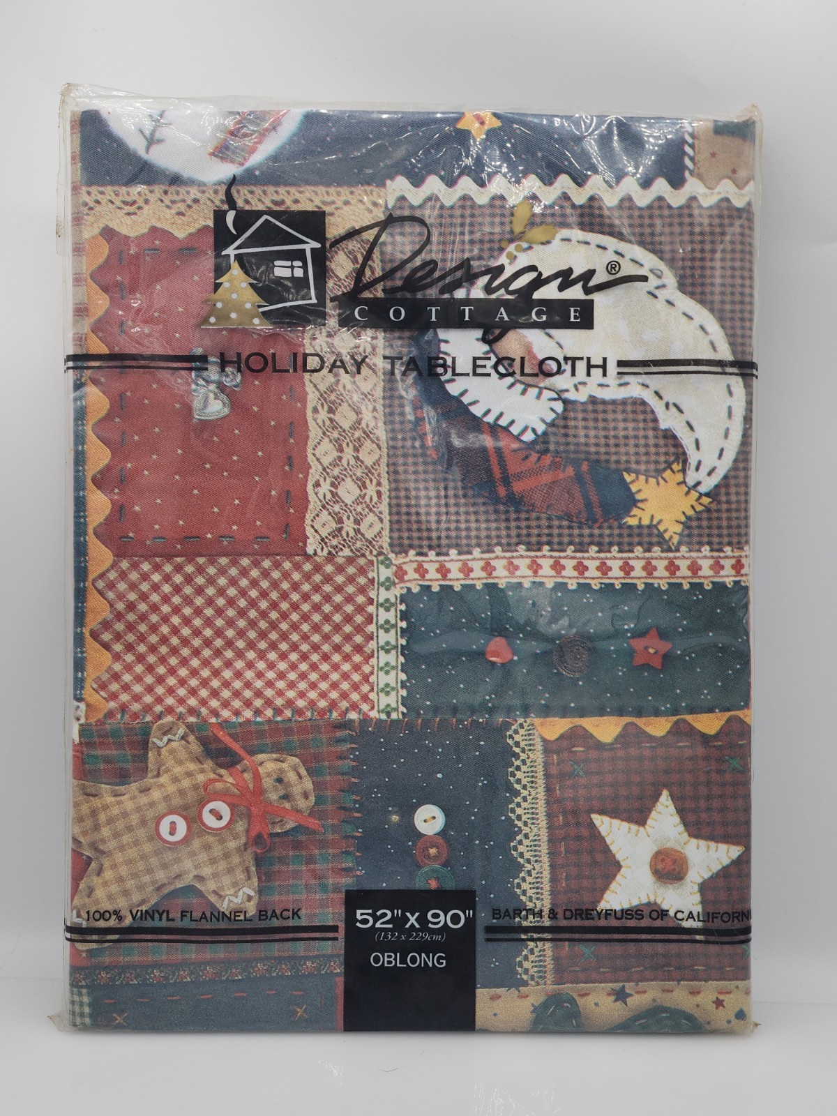 Vtg Design Cottage Tablecloth Farmhouse Holiday Patchwork Quilt Xmas 52 X 90 NEW