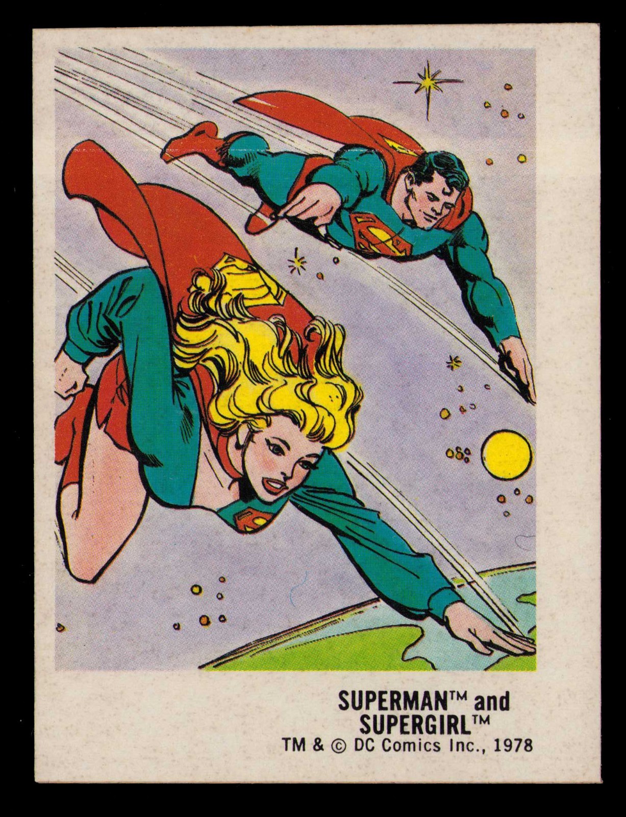 1978 Harris DC Superheroes Bread Sticker SUPERMAN and SUPERGIRL Card 10/30