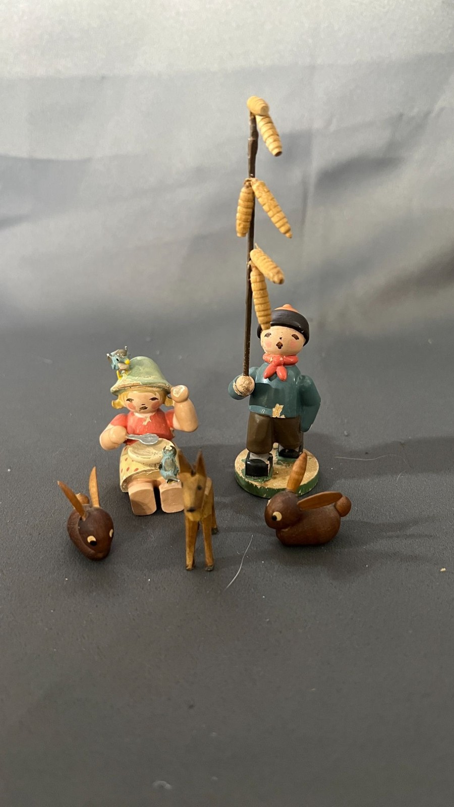 Erzgebirge Handcrafted Wood German Figurines Boy Girl Animals Set