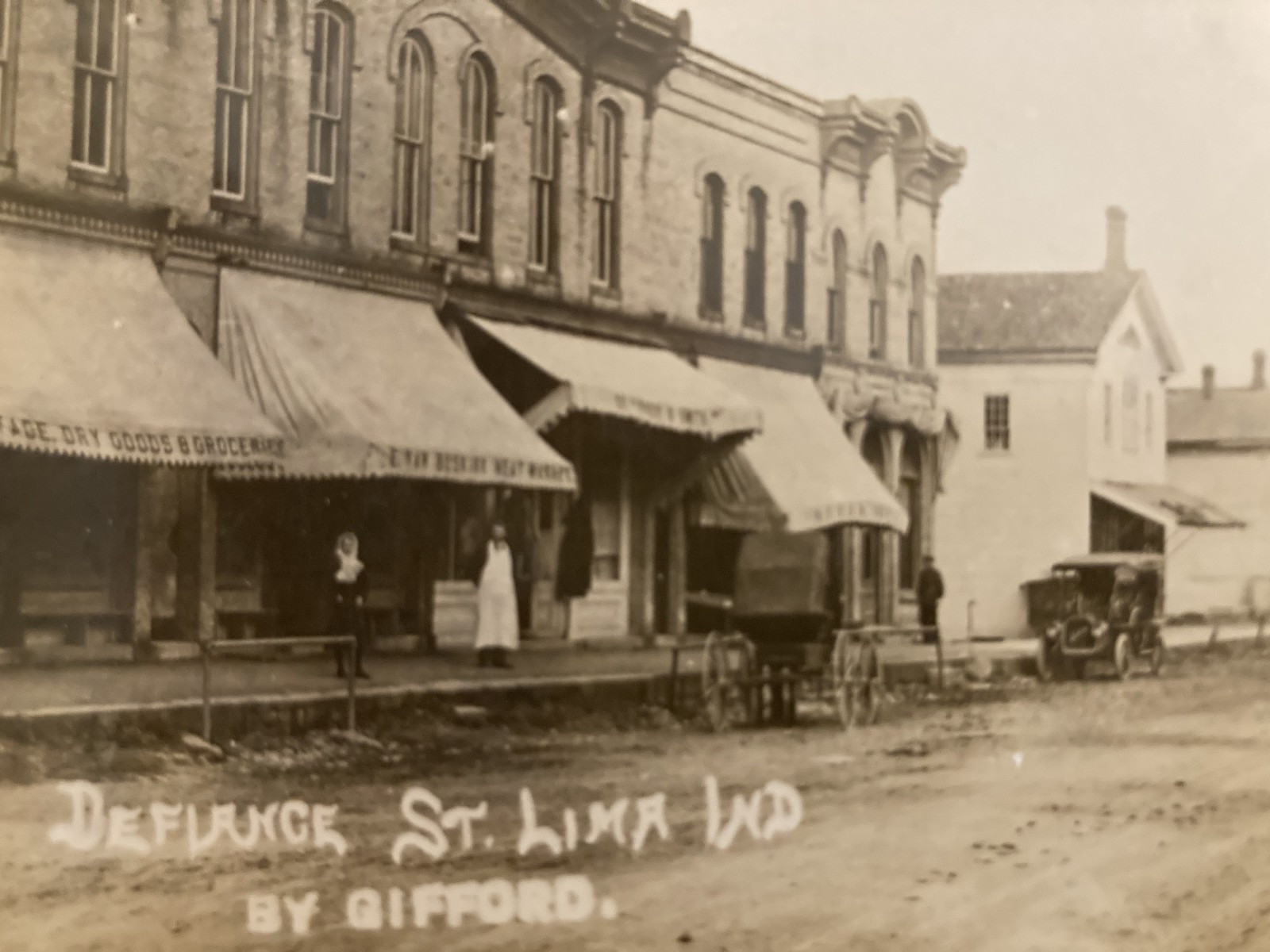RPPC Defiance St Business Block Lima Indiana Meat Market Grocery Unposted c1910