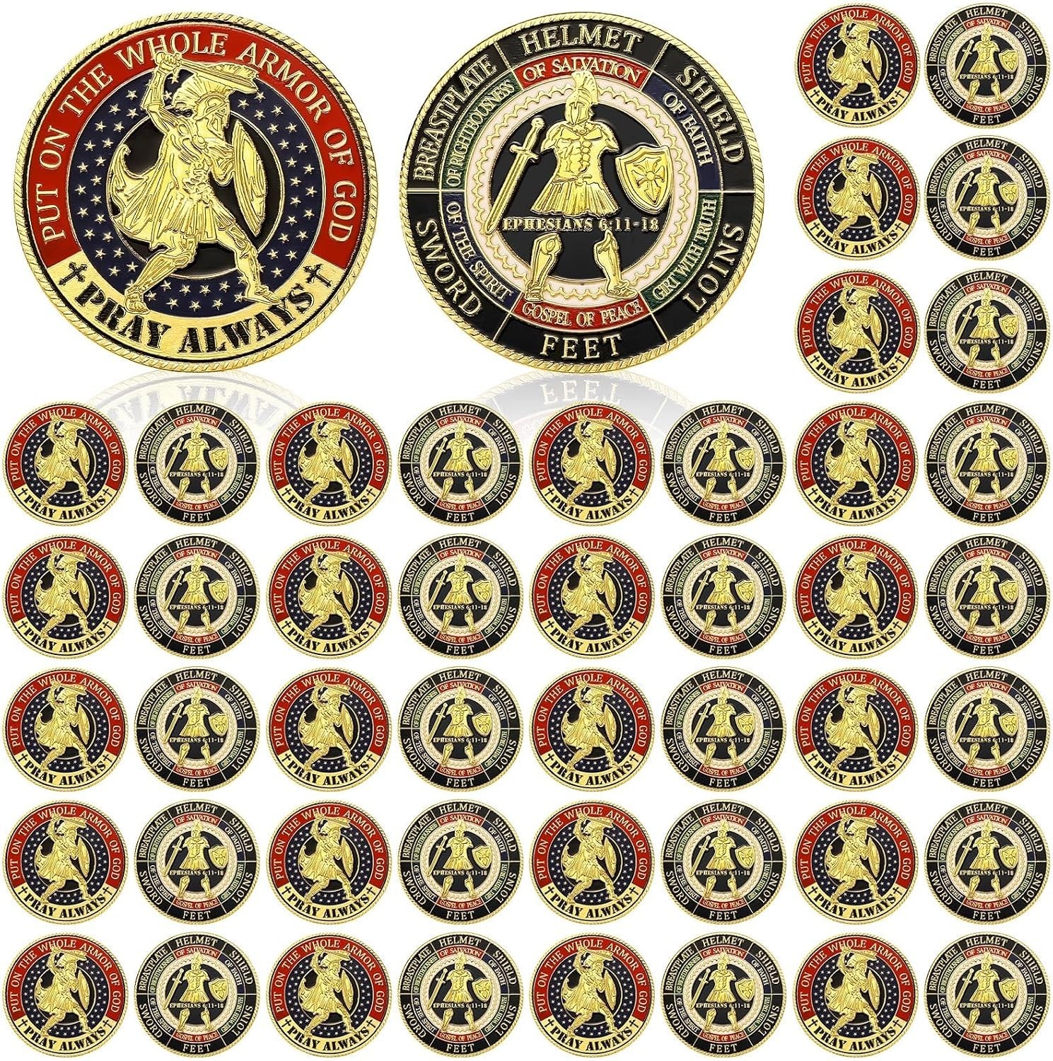 48 Pcs Armor of God Coins - Christian Challenge Prayer Tokens for Collectors, G